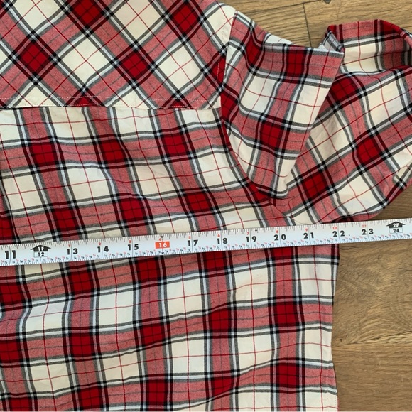 Talbots Red Plaid Button Ruffle Front Long Sleeve Dress Shirt Size XL - Picture 11 of 14